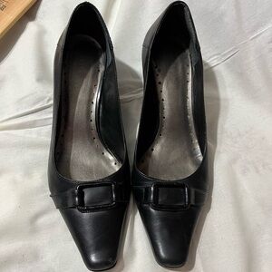 Michelle D Black Square-Toe Low Heel Pumps with Buckle Detail